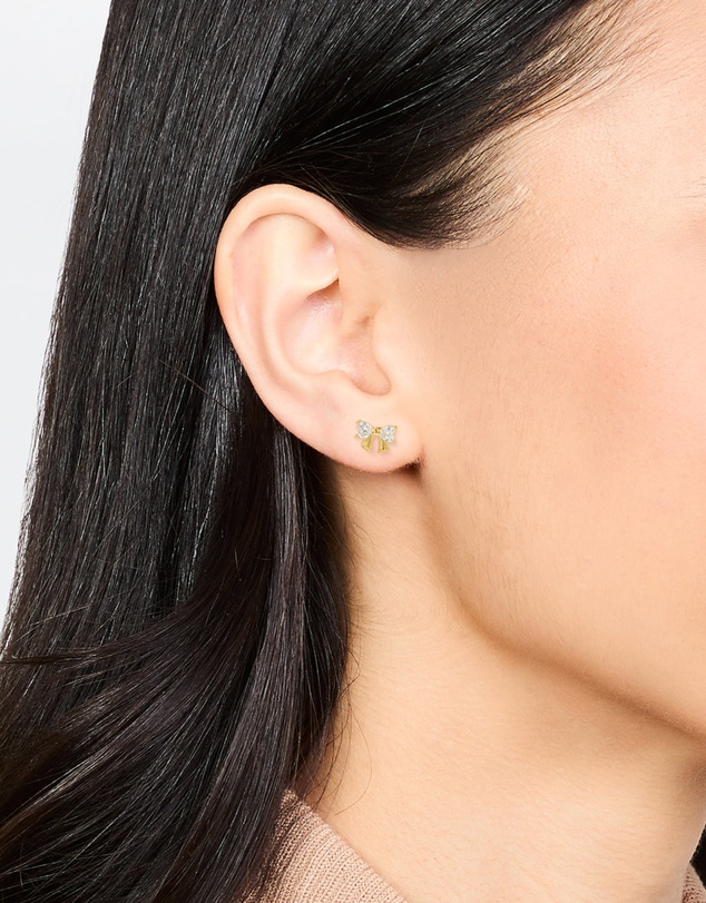 Lovisa - Gold Plated Sterling Silver Cubic Zirconia Bow Stud Earrings