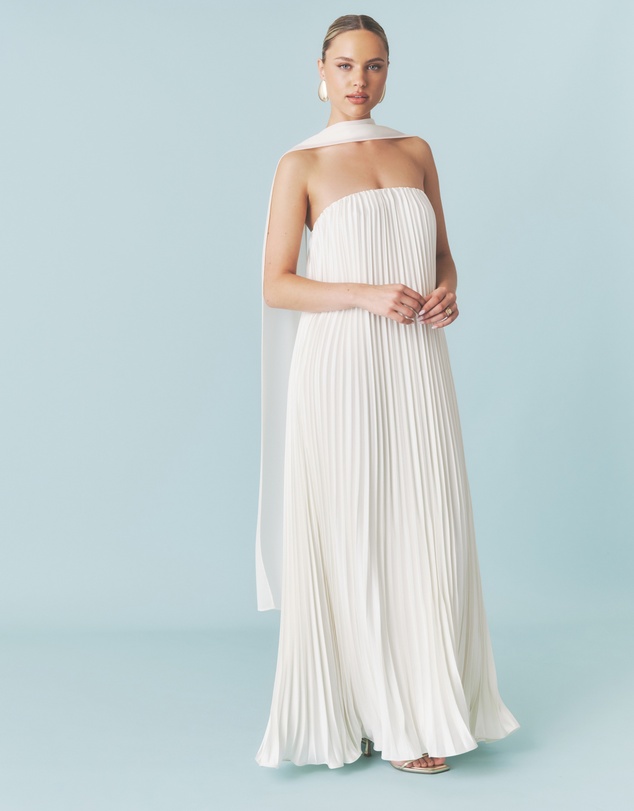 Six Stories - Pleated Satin Bandeau Maxi Dress