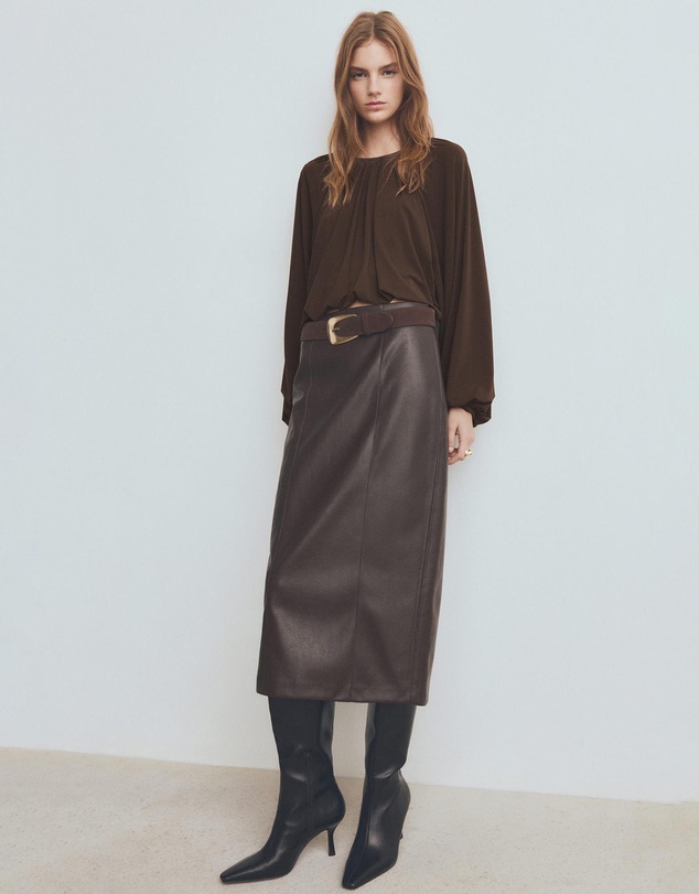 M.N.G - Gathered Blouse With Round Neckline