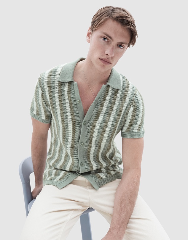 UNISON - Stripe Crochet Button Thru Knit