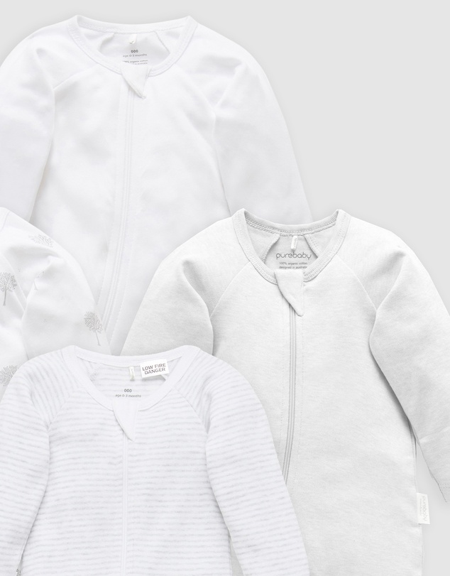 Purebaby - 4 Pack Zip Growsuit-Babies