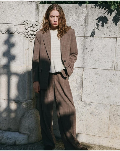 M.N.G - Wide-Leg Check Suit Trousers