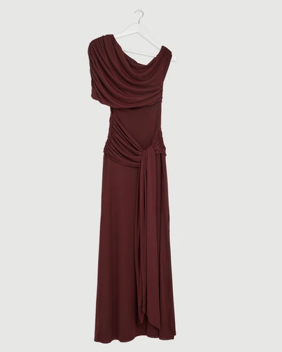 Revibe - Repaired CHANCERY Margot One Shoulder Drape Mesh Maxi Dress - AU 8