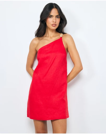 AERE - Gigi Beaded Linen Shift Mini Dress