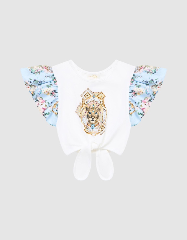 Camilla - Tie Front Crop Tee With Frill Sleeves - Kids