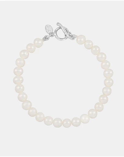 Dower & Hall - Men's White Pearl Bracelet In Sterling Silver