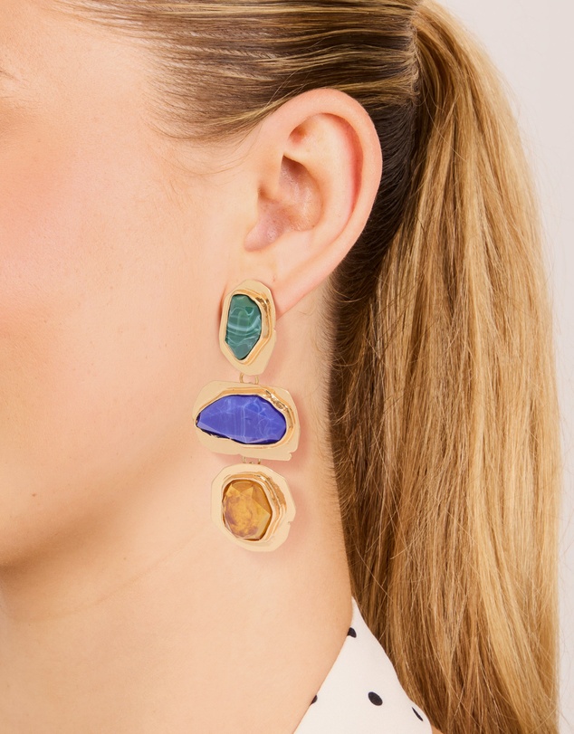 Lovisa - Worn Gold Blue & Green Acrylic Triple Layered Drop Earrings