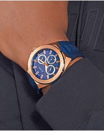 GUESS - GUESS Dashboard Rose Gold-Tone Case Blue Silicoen Strap