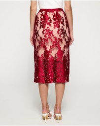 Lindsay Nicholas New York - Crimson Rose Lace Skirt with Nude Underskirt