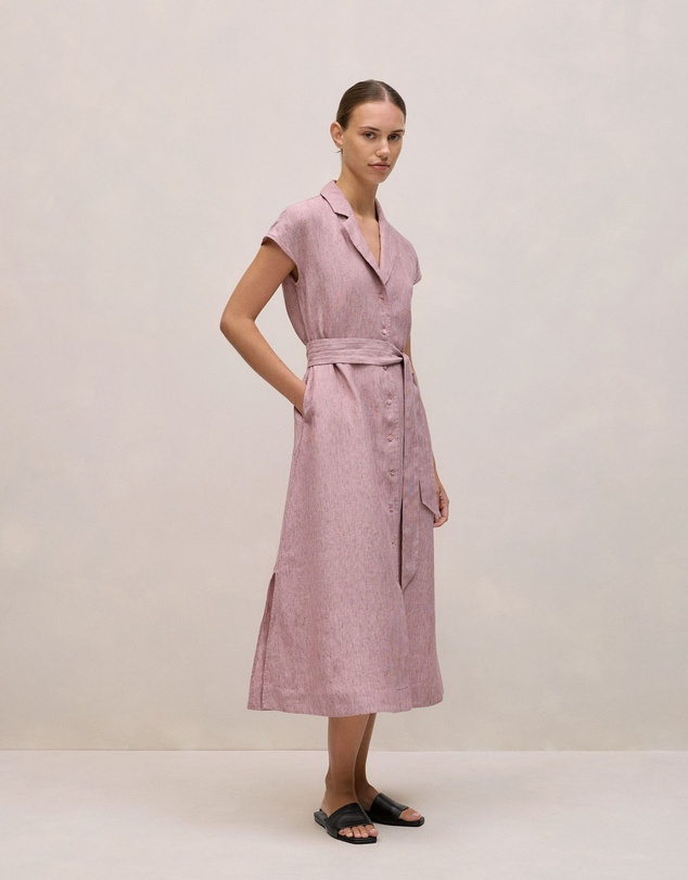 Trenery - Linen End On End Stripe Shirt Dress in Light Pink