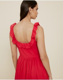 The Fated - Tie Front Ruffle Midi Dress