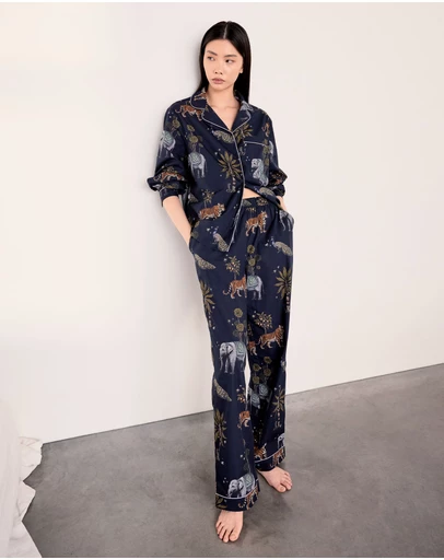 Chelsea Peers - Cotton Poplin Night Time Jungle Long Pyjama Set