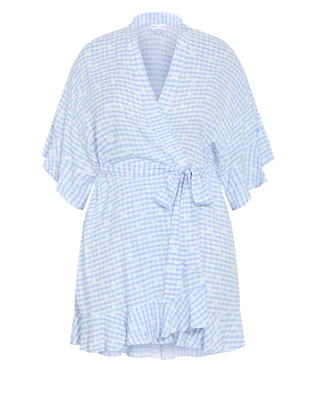 City Chic - Kitty Check Print Sleepwear Kimono