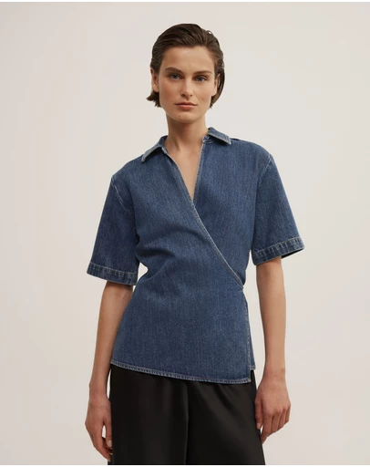 Witchery - Wrap Denim Short Sleeve Shirt