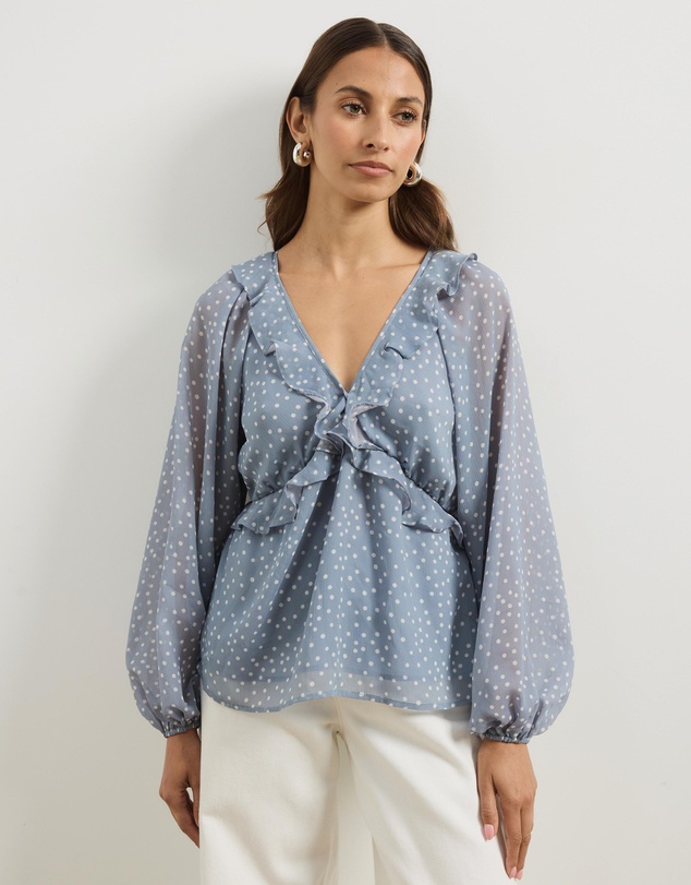 Atmos&Here - Piper V-Neck Ruffle Blouse