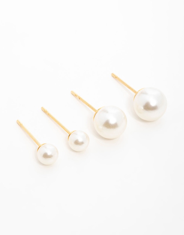 Lovisa - Gold Plated Surgical Steel Pearl Stud Earrings 2-Pack