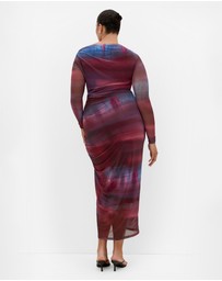 City Chic - Plus size Amber Mesh Gather Maxi Dress - berry