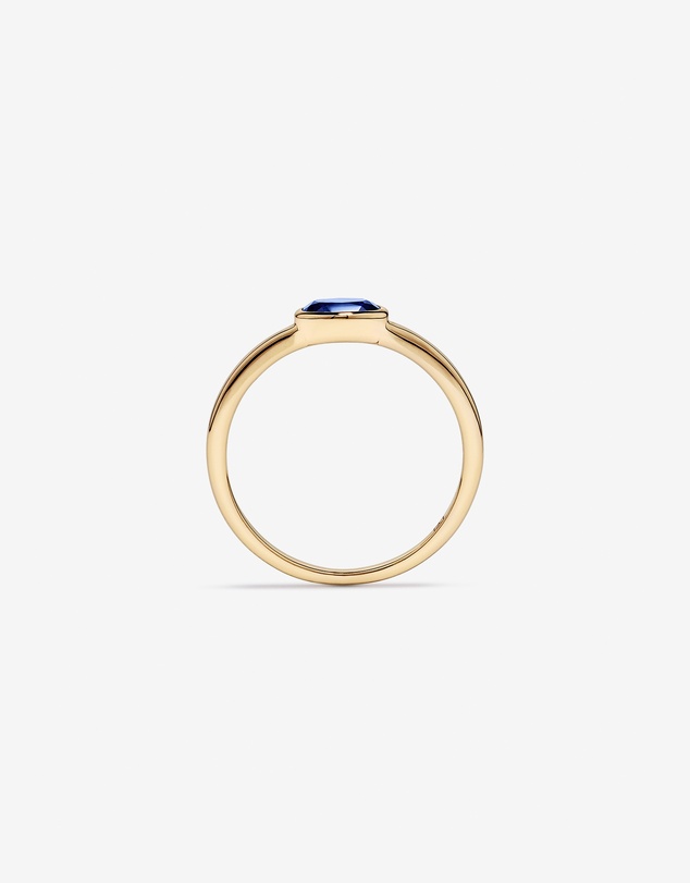 Michael Hill - Oval Blue Created Sapphire East-to-West Set Bezel Ring in 10kt Yellow Gold