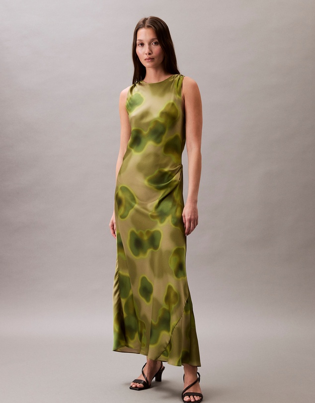 Calvin Klein - Crushed Satin Floral Midi Dress