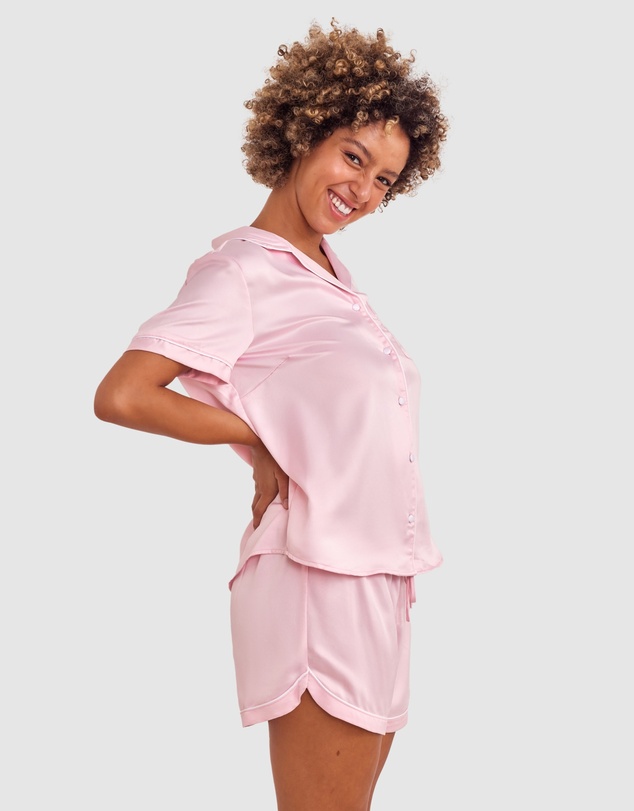 Bras N Things - Liquid Satin Short Sleeve Top - Light Pink