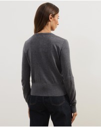 Atmos&Here - Elina Crewneck Knit Cardigan With Rib Hem