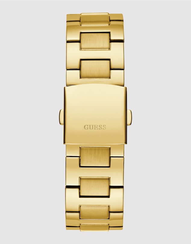 GUESS - Gold-Tone Multi-function Men's 46mm Black Dial with Crystals on Bezel and Strap Analogue Watch