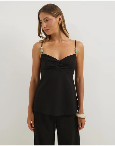 Atmos&Here - Ayla Linen Blend Cami Top With Bead Detail
