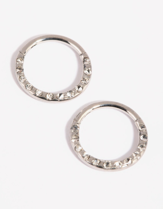 Lovisa - Surgical Steel Pave Hoop Earrings