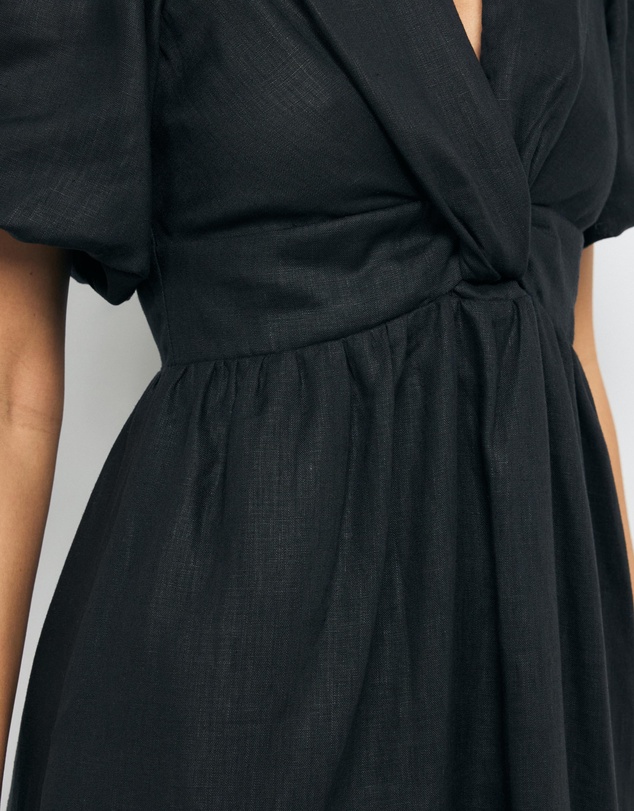 AERE - Ivy Puff Sleeve Linen Midi Dress