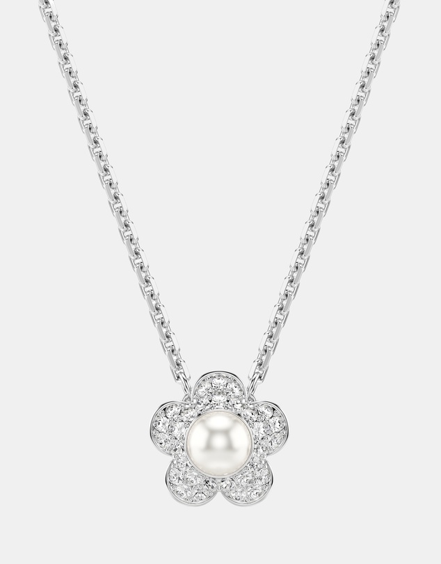 Swarovski - Ariana Grande x Swarovski Pendant, Crystal Pearl, Round Cut, Flower, White, Rhodium Plated