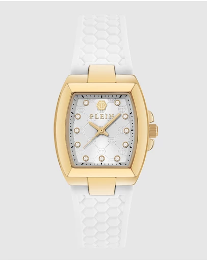 Philipp Plein - Philipp Plein Supreme 30mm Silver White Dial Gold-Tone Silicone Strap Watch