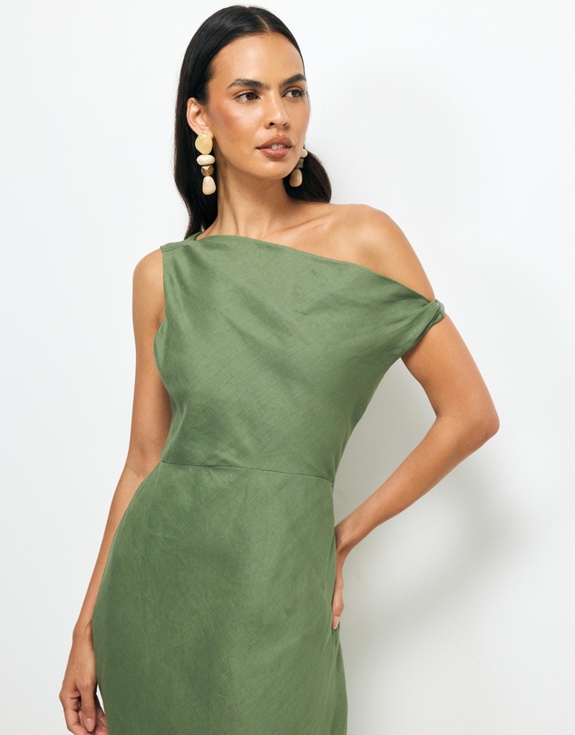 AERE - Fia Linen Draped Off Shoulder Maxi Dress