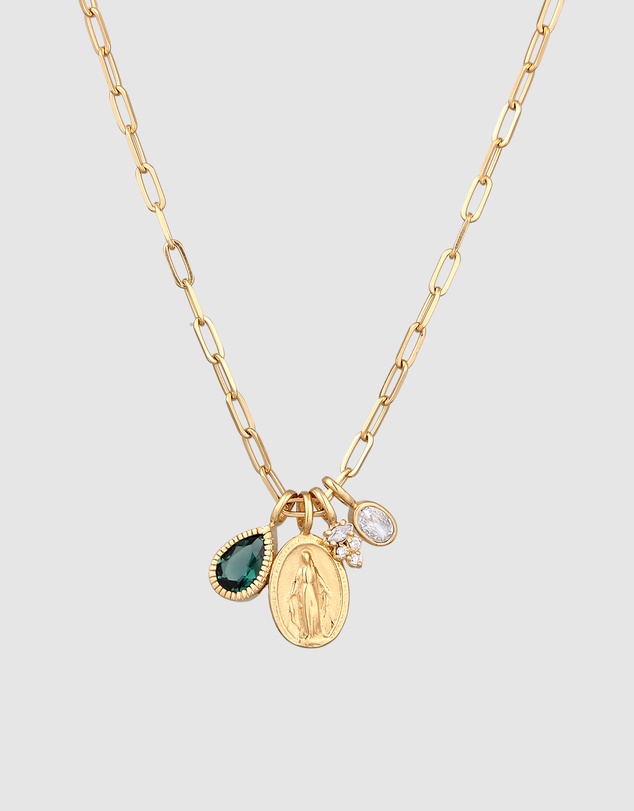 Elli Jewelry - Necklace Drop Green Quartz and Zirconia 925 Sterling Silver Gold-plated
