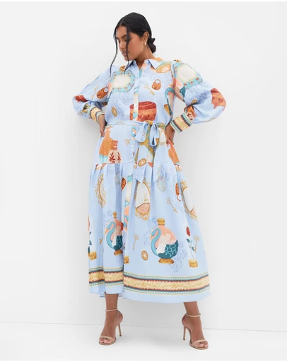 City Chic - Plus size Stella Beauty Print Maxi Dress - baby blue