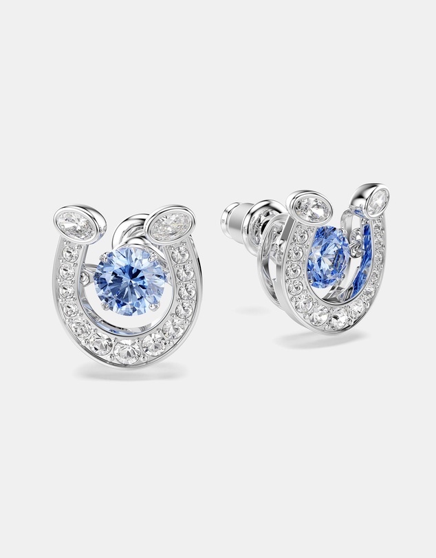 Swarovski - Symbolica Stud Earrings, Round Cut, Pav, Horseshoe, Blue, Rhodium Plated