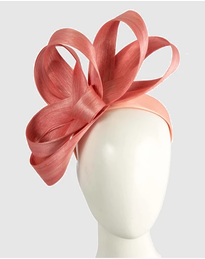 Fillies Collection - Coral Silk Abaca Loops Racing Fascinator