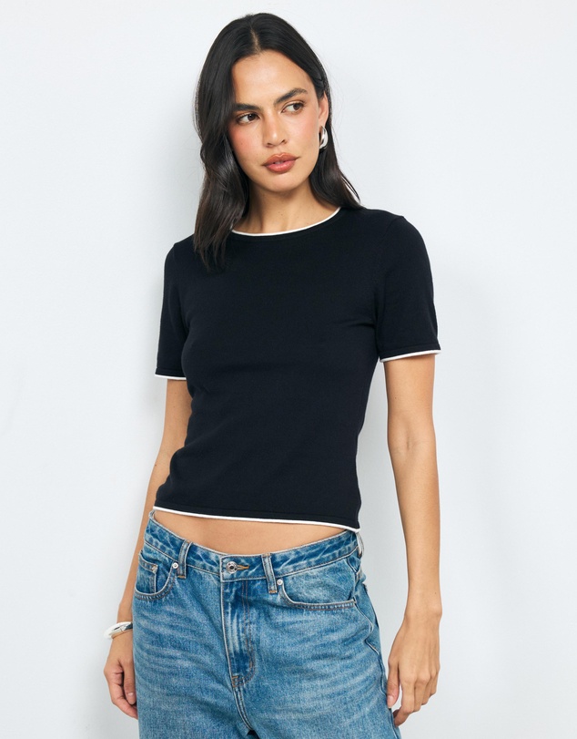 AERE - Ayla Contrast Organic Cotton Knit Top