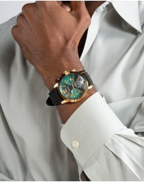 GUESS - Parker Gold 44mm Green Dial Black Silicone Strap
