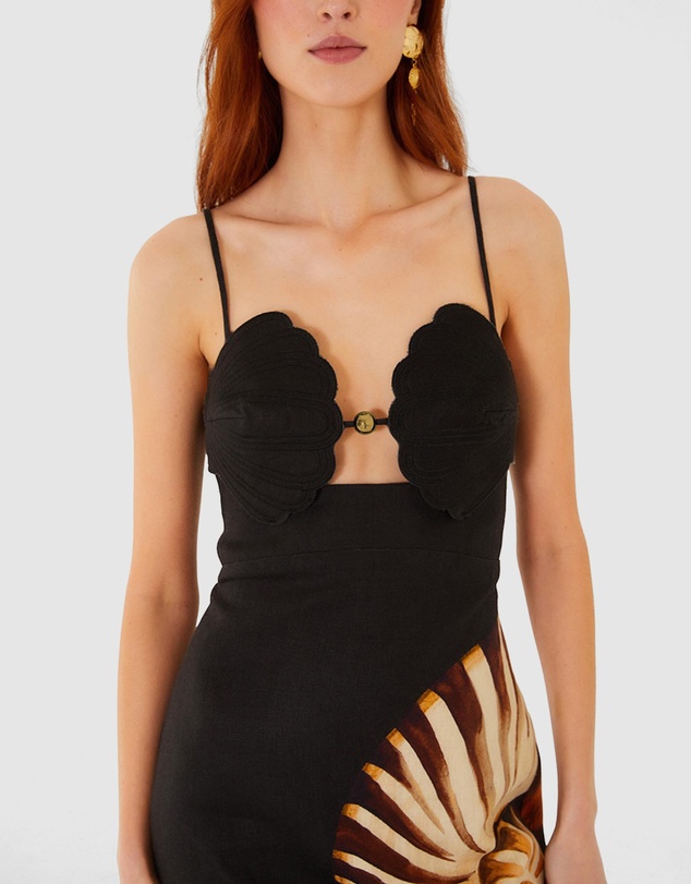Farm Rio - Ammonite Placed Black Shell Bust Mini Dress