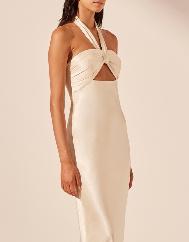 Revibe - Repaired Shona Joy La Lune Ruched Halter Maxi Dress - AU 12