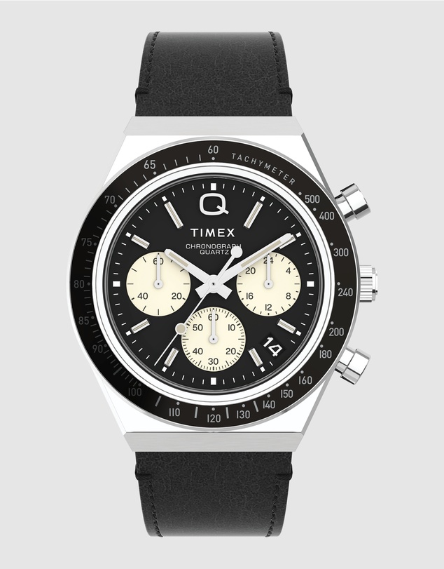TIMEX - Timex Q Diver Chronograph 40mm Stainless Steel Case with Black Leather Strap