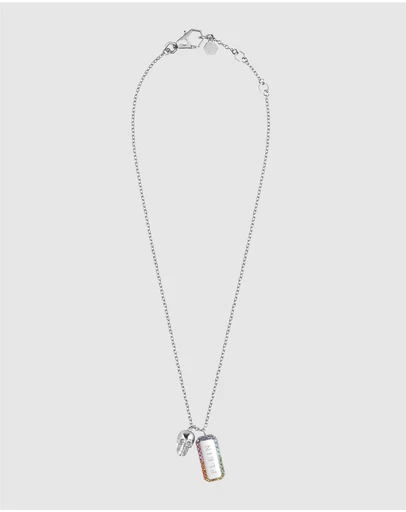 Philipp Plein - PLEIN CRYSTAL TAG Stainless Steel Rainbow Crystals Long Necklace