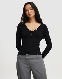 Cotton On - Rib Knit Henley Long Sleeve Top
