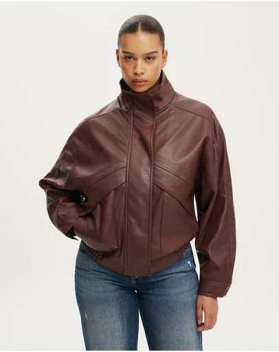 Cotton On - Theo Faux Leather Bomber Jacket