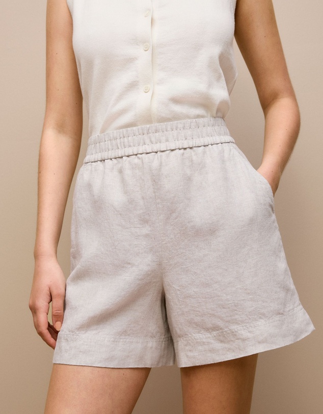 Trenery - Yarn Dyed Linen Pull On Short in Flax