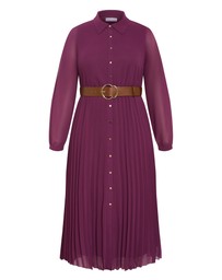 City Chic - Plus size Honey Lane Pleat Midi Dress - jam