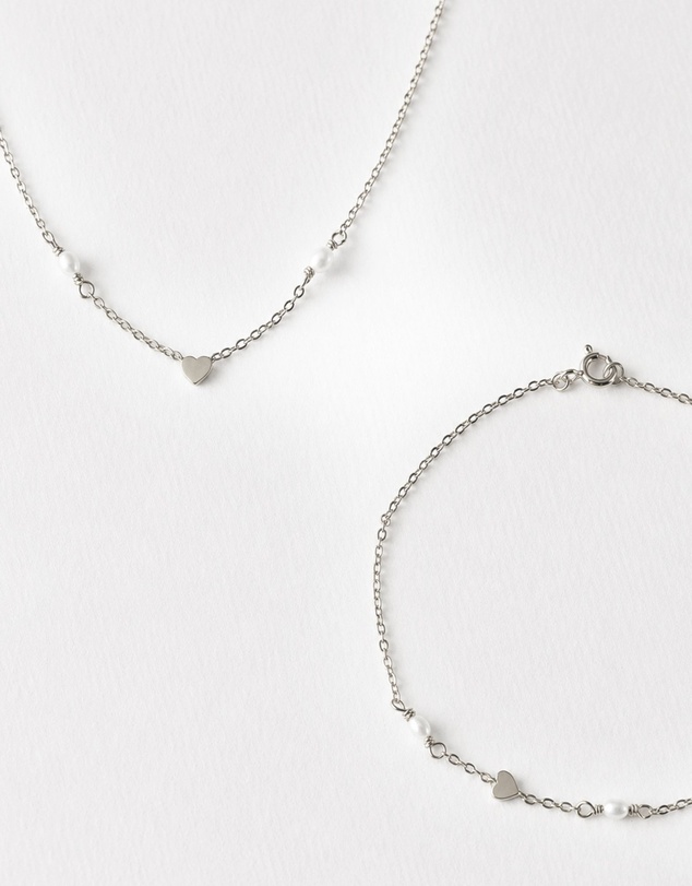 SAINT VALENTINE - Heart & Pearl Necklace - Silver