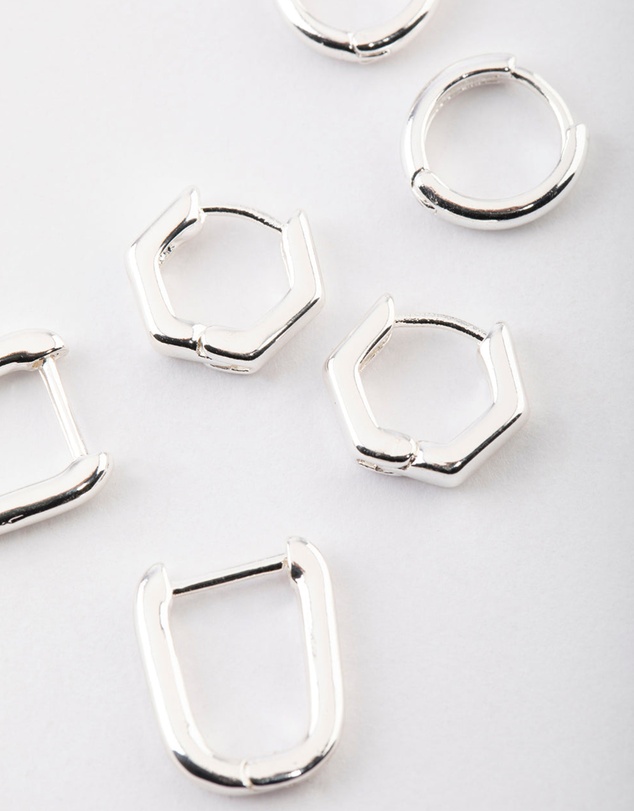 Lovisa - Silver Mini Shape Huggie Earrings Pack