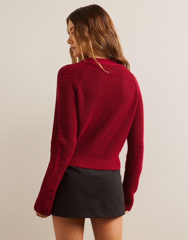 AERE - Cable Detail Wool Blend Knit Cardigan