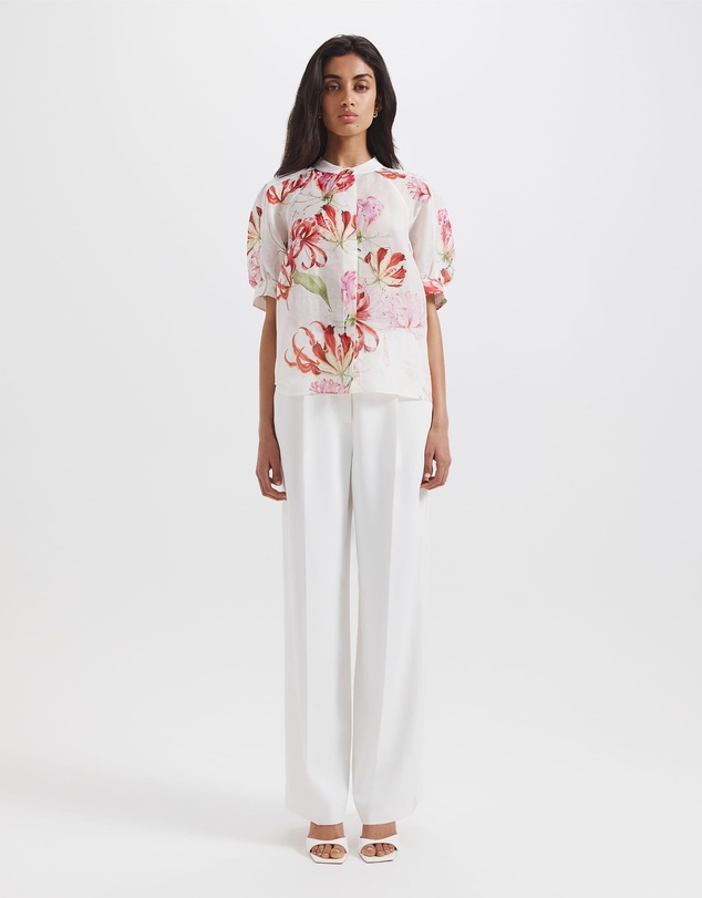 SABA - Mariposa Silk Linen Short Sleeve Blouse